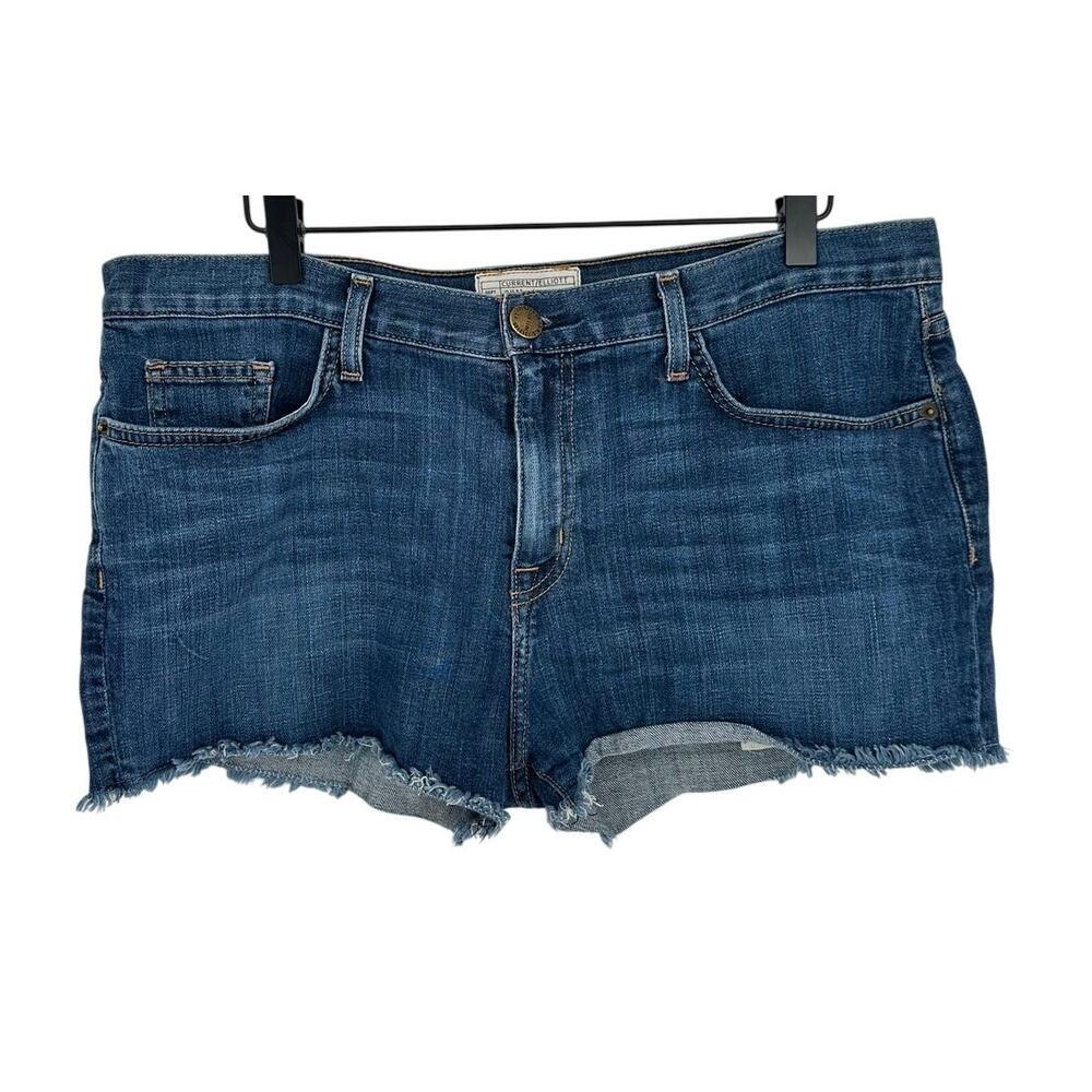 Current/Elliott The Boyfriend Short Denim Cut Off High Waist Blue Frayed Jort 30